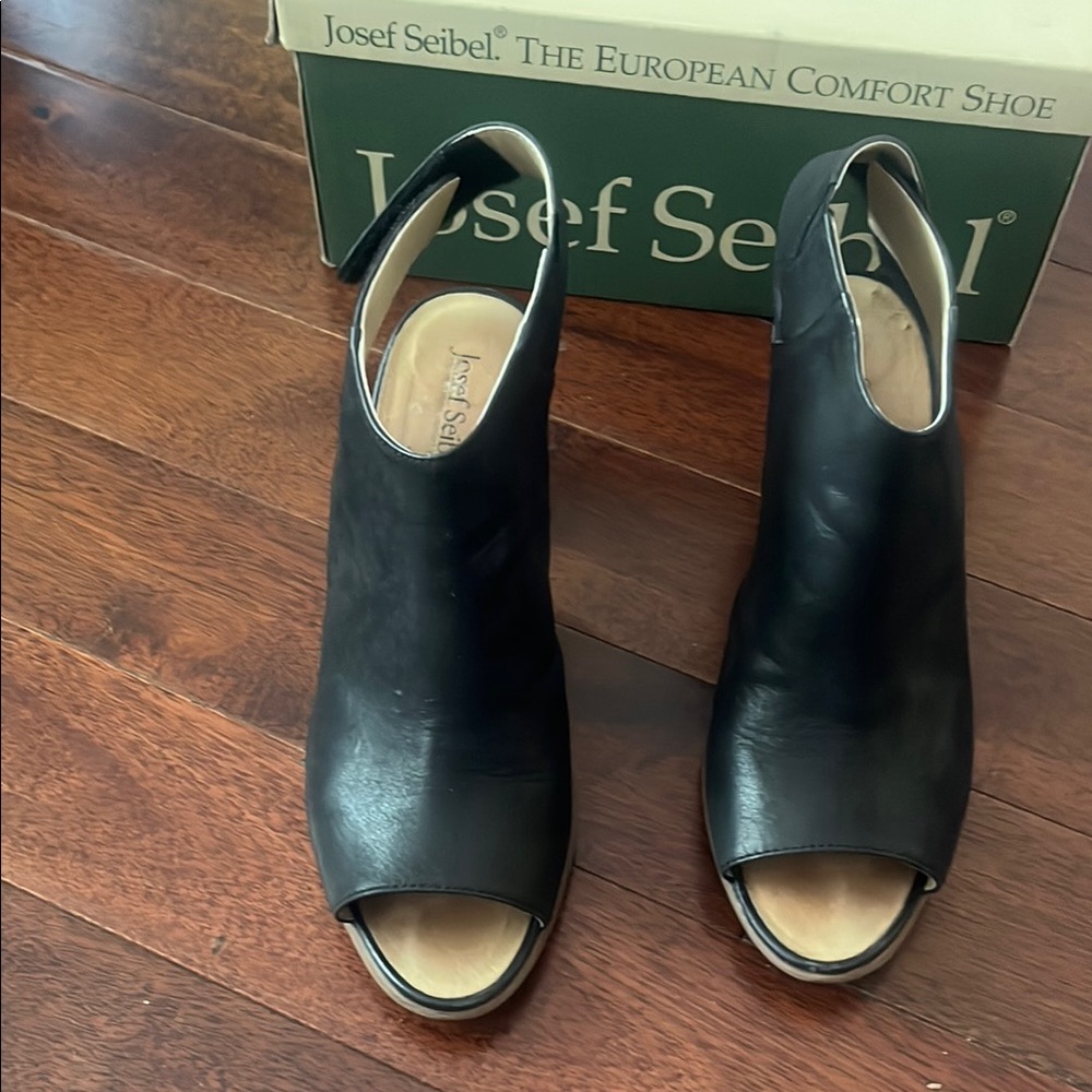 Josef Seibel Black Peep Toe Mules